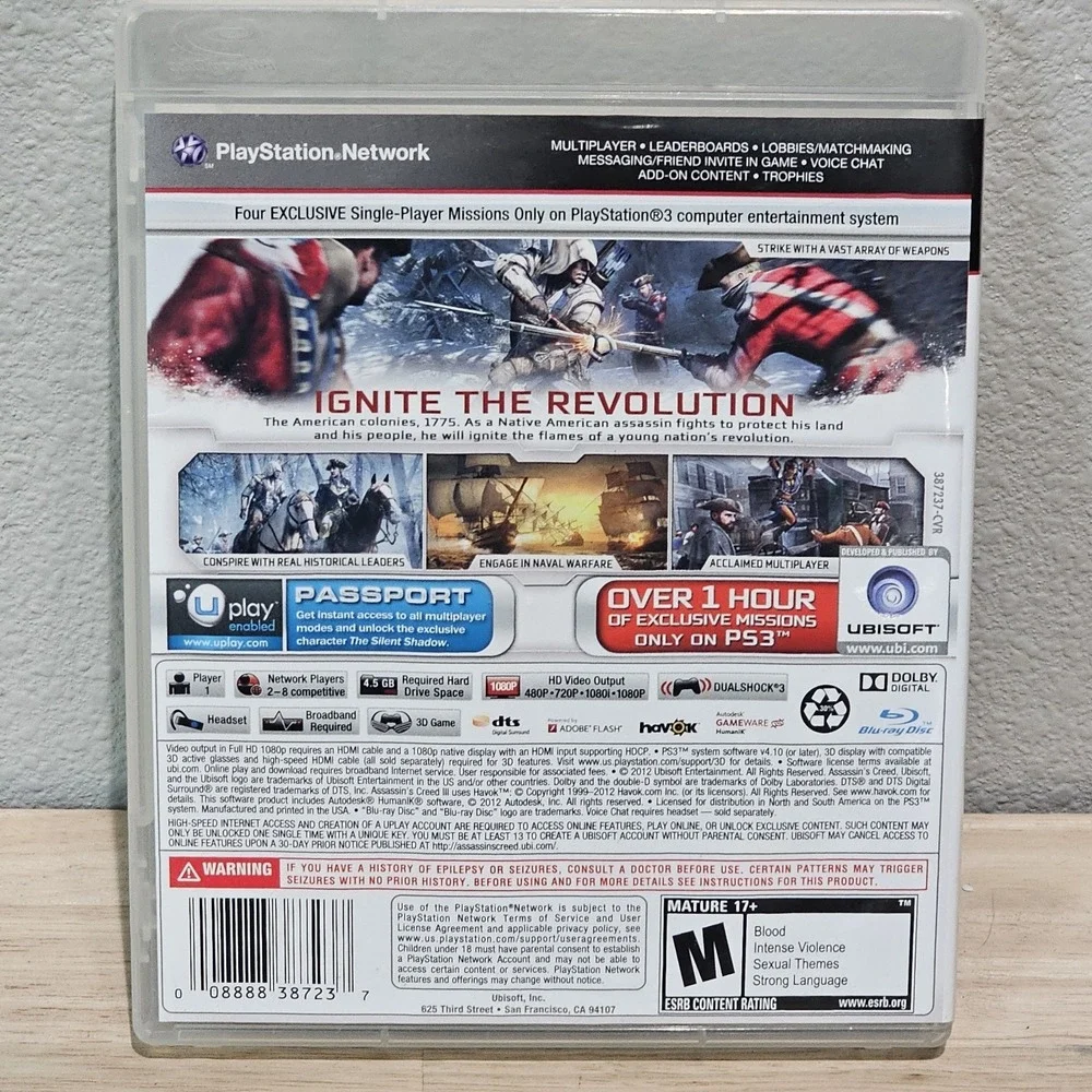 ASSASSINS CREED III (Target Edition) (Sony Playstation 3, 2012) - CIB W/manual